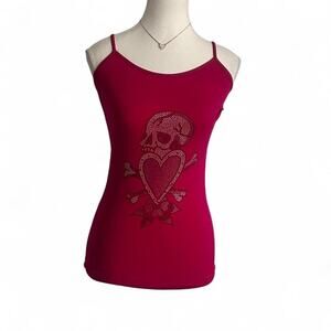 Pink Mcbling Y2K Grunge Gothic Skull Heart Arrow Full Length Tank Top Size M